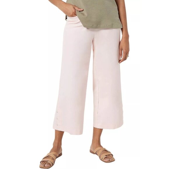 Isaac Mizrahi Live Reg 24/7 Stretch Crop Wide Leg with Buttons 0 Rosewater NEW - Picture 1 of 7